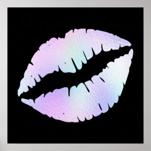Affiche Pastel Iridescente Foil Lipstick Baiser en noir