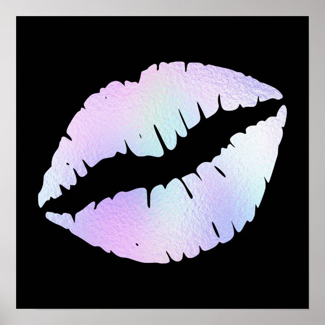 Affiche Pastel Iridescente Foil Lipstick Baiser en noir (Devant)
