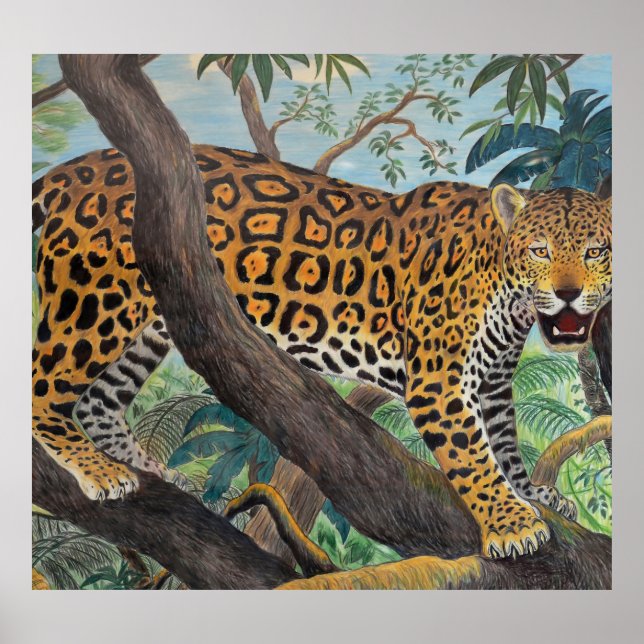 Affiche Pastel jaguar : dessin de la jungle. (Devant)