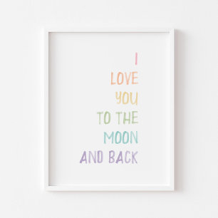 Affiche Pastel Je t'aime à la lune et à l'arrière-plan