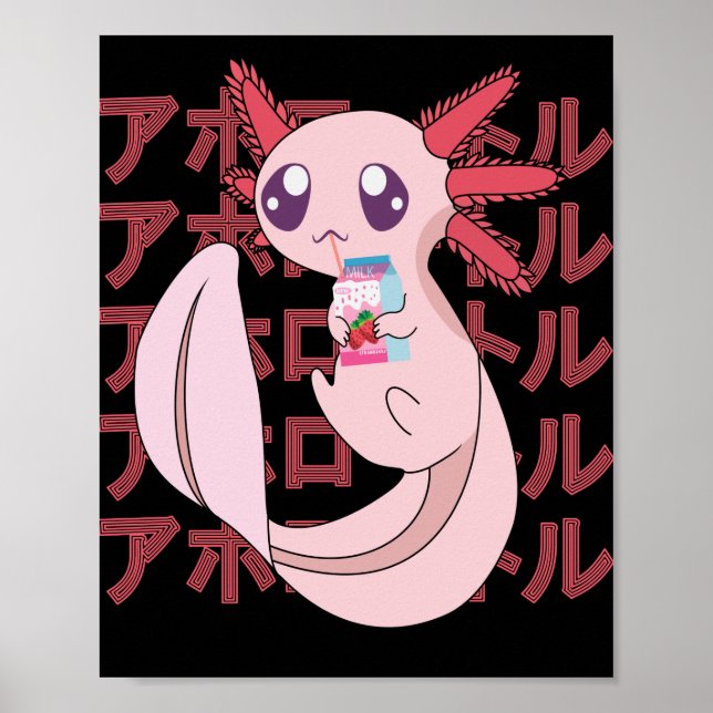 Affiche Pastel Kawaii Axolotl Lait fraise Japanes (Devant)