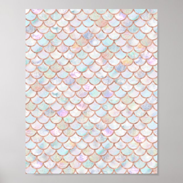Affiche Pastel Mermaid Scales Motif Rose or (Devant)