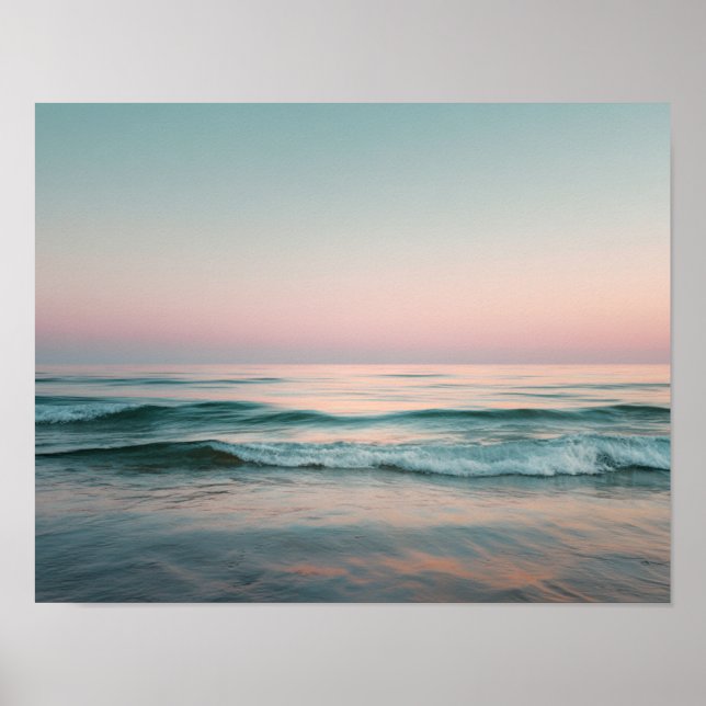 Affiche Pastel Ocean Waves Wall Art | Paysage de mer calme (Devant)
