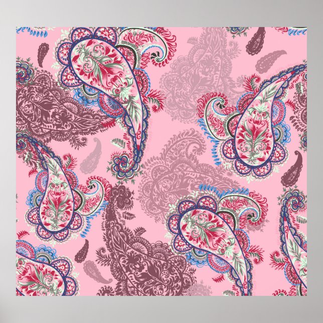 Affiche Pastel paisley, patchwork ethnique traditionnel (Devant)