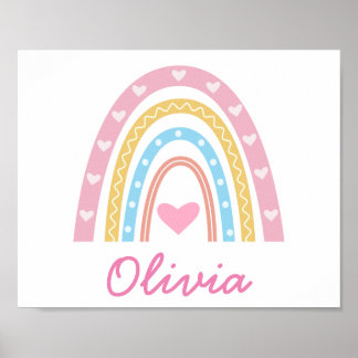 Affiche Pastel personnalisé boho arc-en-ciel Nom fille
