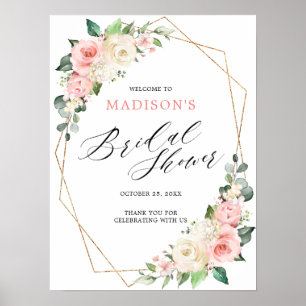 Affiche Pastel Pink Blush Rose Fête des mariées florale