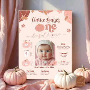 Affiche Pastel Pink Citrouille 1er Anniversaire Photo Jalo