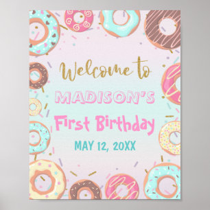 Affiche Pastel Pink Donut Anniversaire Croissance Fête Bie
