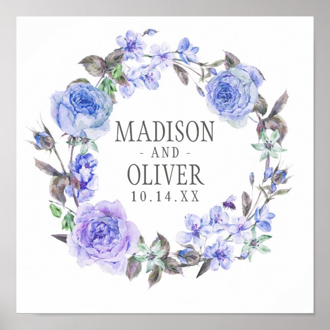 Affiche Pastel Purple Aquarelle Florale | MARIAGE (Devant)
