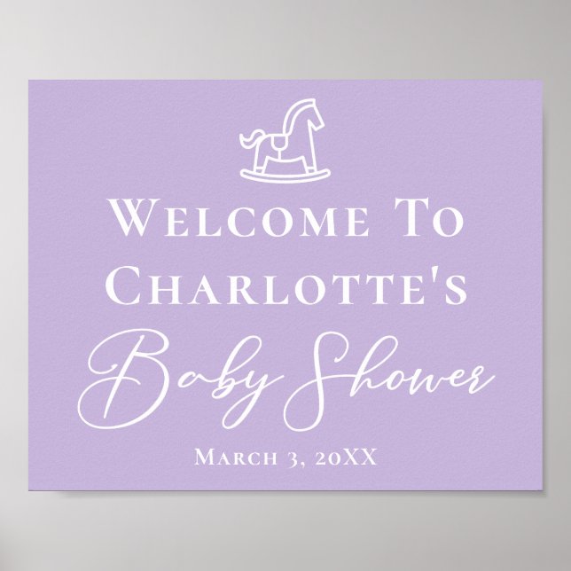 Affiche Pastel Purple Horse Baby shower sur mesure (Devant)
