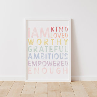 Affiche Pastel Rainbow Affirmations Pour Enfants