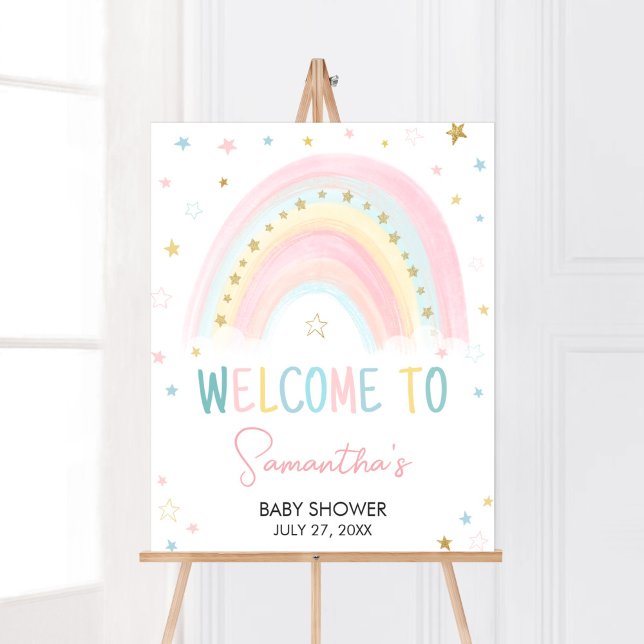 Affiche Pastel Rainbow Baby shower Bienvenue (Pink Boho Rainbow Baby Shower Welcome Sign)