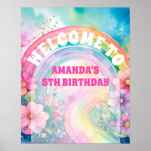 Affiche Pastel Rainbow Flowers Faisons la fête Anniversair