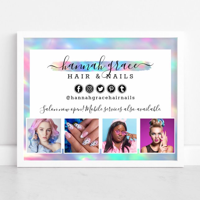 Affiche Pastel Rainbow Hair Nails Business Marketing Photo (Créateur téléchargé)
