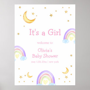 Affiche Pastel Rainbow Moon Star Baby shower Bienvenue