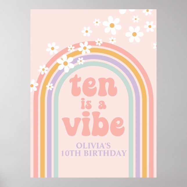 Affiche Pastel Rainbow Retro Dix ans c'est une ambiance 10 (Devant)
