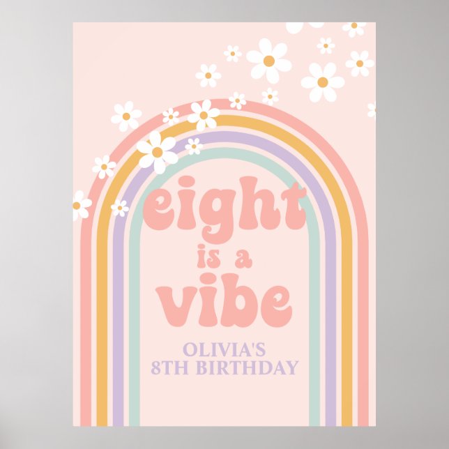Affiche Pastel Rainbow Retro Eight est un Vibe 8th Birday (Devant)