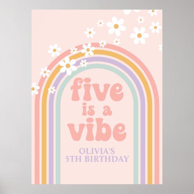 Affiche Pastel Rainbow Retro Five est un Vibe 5e anniversa (Devant)