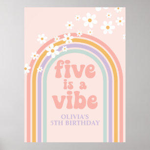 Affiche Pastel Rainbow Retro Five is a Vibe 5e Anniversair
