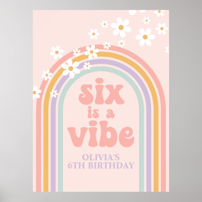 Affiche Pastel Rainbow Retro Six est une ambiance 6e anniv (Devant)