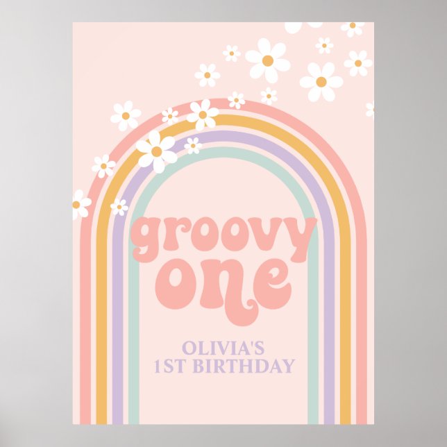 Affiche Pastel Rainbow Retro Super un 1er anniversaire (Devant)
