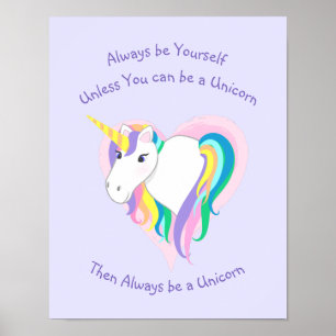 Affiche Pastel Rainbow Unicorn Coeur avec texte Imprimer