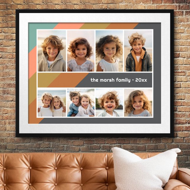 Affiche Pastel Retro Stripe - 8 Photo Collage (Custom Photo Collage Poster)