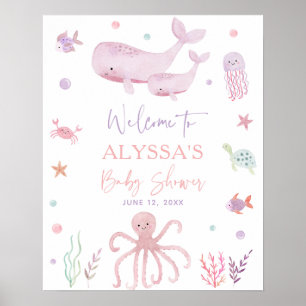 Affiche Pastel rose sous le Baby shower marin Accueil