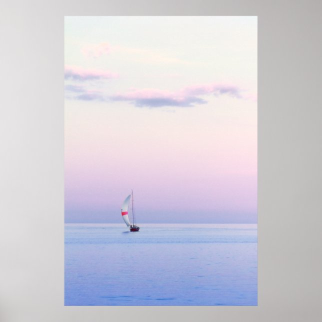 Affiche Pastel seascape with a sailboat (Devant)