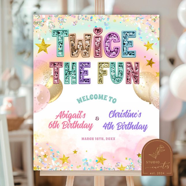 Affiche Pastel Sequin Glitter Double Birthday Welcome Sign (Créateur téléchargé)