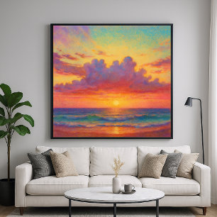 Affiche Pastel Sunset Beach - Paysage marin de style peint