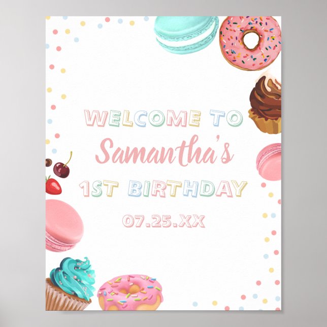 Affiche Pastel Sweet Candy Lolipop Cupcake Donut Anniversa (Devant)