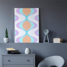 Pastel Violet Orange Aqua Blue Ogee White Waves