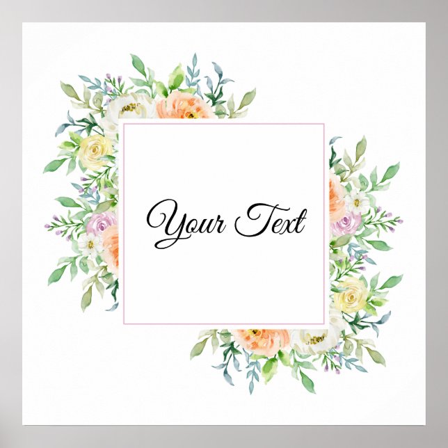 Affiche Pastel Watercolor Floral avec nom Customisé (Devant)