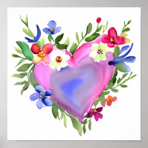Affiche Pastel Watercolor Floral Heart Wreath