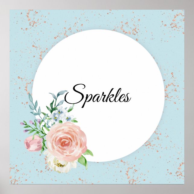 Affiche Pastel Watercolor Rose avec nom Customisé (Devant)