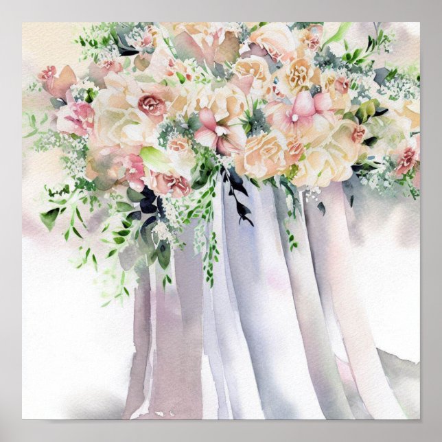 Affiche Pastels doux, Bouquet en cascade nuptiale 1, (Devant)