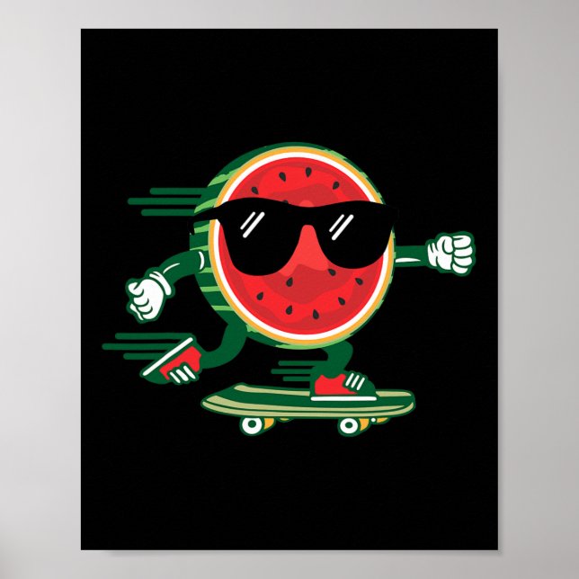 Affiche Pastèque Cool Skateboard 90's Vintage Été  (Devant)