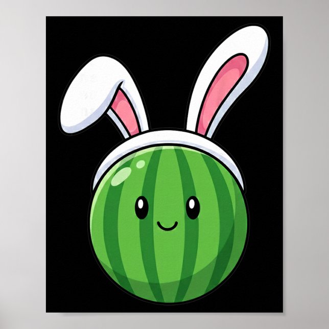 Affiche Pastèque mignonne avec des oreilles de lapin Fruit (Devant)