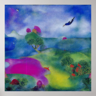 Affiche Pasture impressionniste moderne au bord de la mer