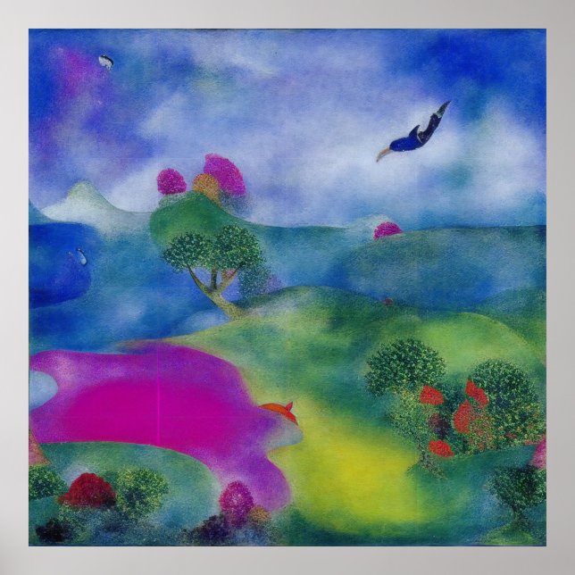 Affiche Pasture impressionniste moderne au bord de la mer (Devant)