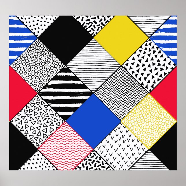 Affiche Patchwork arrière - plan : oiseaux, pois. (Devant)