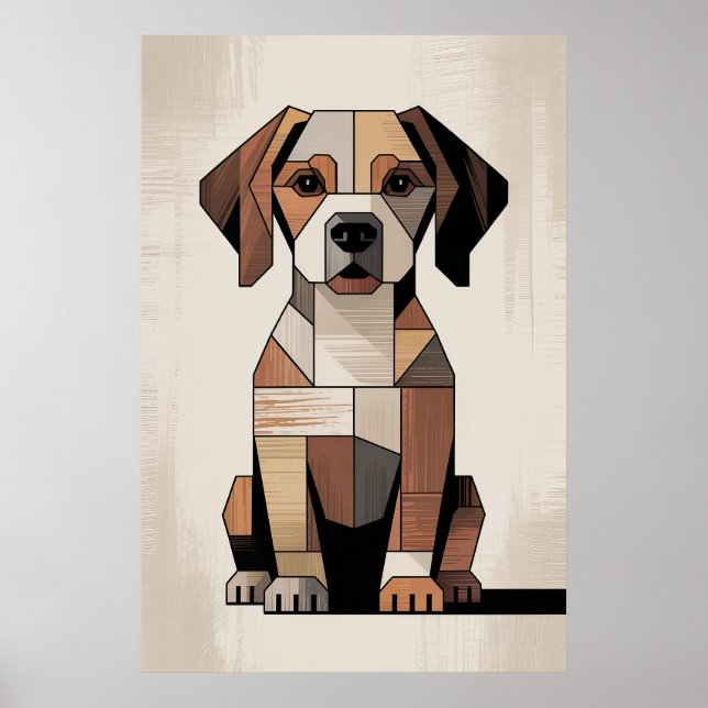 Affiche Patchwork Beagle - Chien Géométrique (Devant)