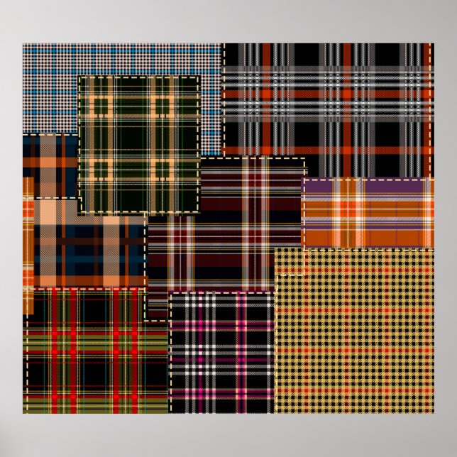 Affiche patchwork chercks motif, design tartan, surface (Devant)