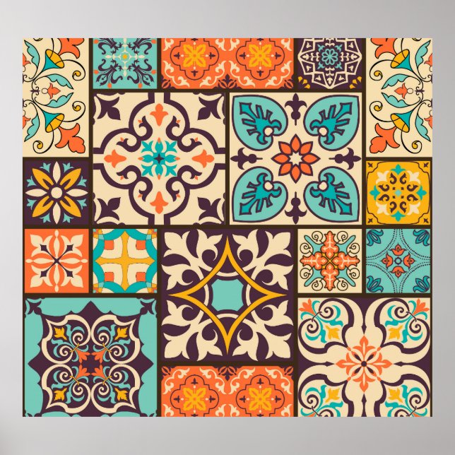 Affiche Patchwork coloré Islam Motifs Carrelage (Devant)