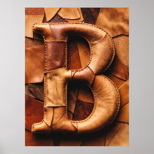 Affiche Patchwork de cuir texturé Monogramme « B » (Devant)