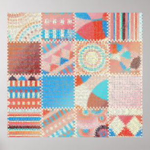 Affiche Patchwork de toile brute : Motif Vintage texturé