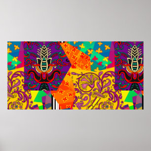 Affiche Patchwork festif de style indien, turc, italien, p