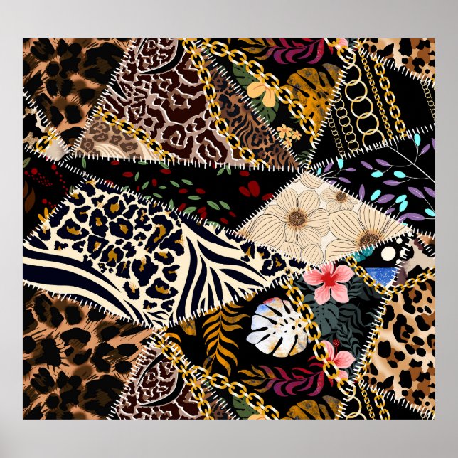 Affiche Patchwork Leopard : Ethnic Lining Design. (Devant)