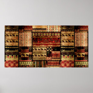 Affiche Patchwork motif africain grunge imprimer arrière -